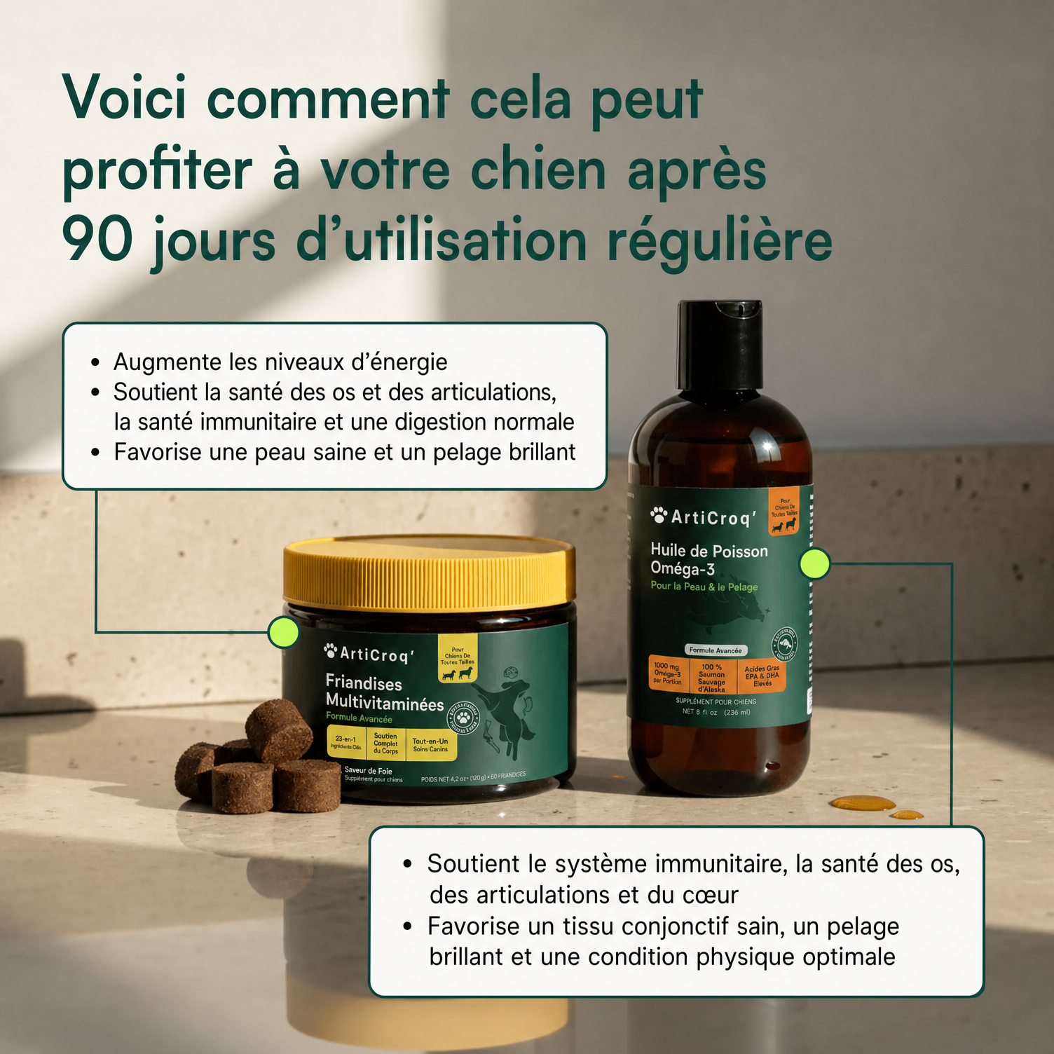 Friandises Multivitamines + Huile de poisson Oméga 3 16 oz