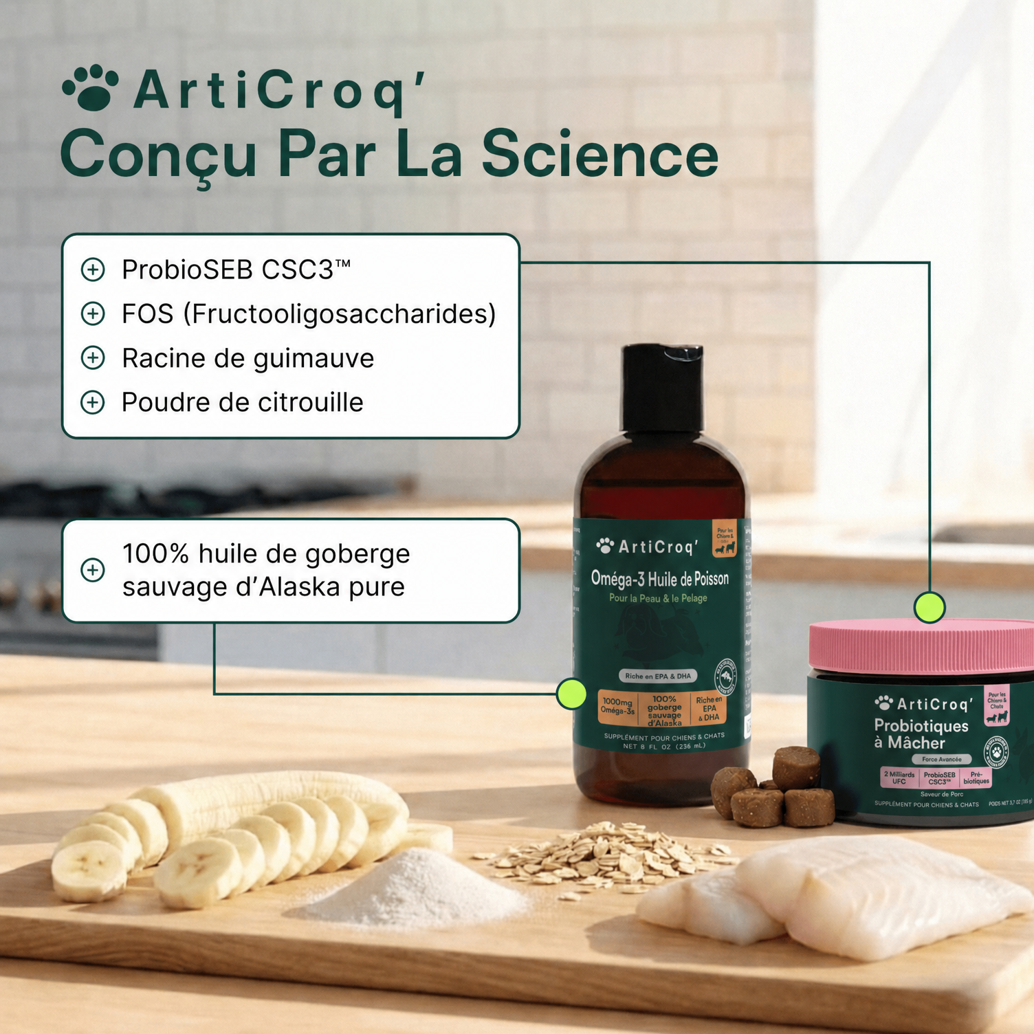Friandises Probiotiques + Huile de poisson Oméga 3 16 oz